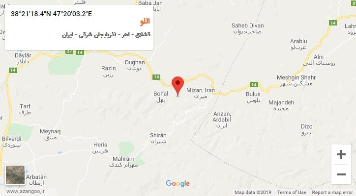 روستای اللو بر روی نقشه
