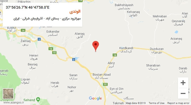 روستای الوندی بر روی نقشه