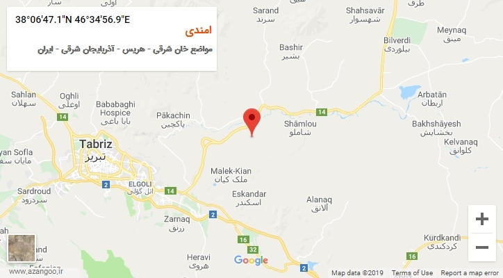 روستای امندی بر روی نقشه