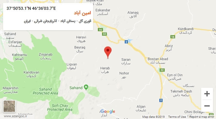 روستای امین آباد بر روی نقشه