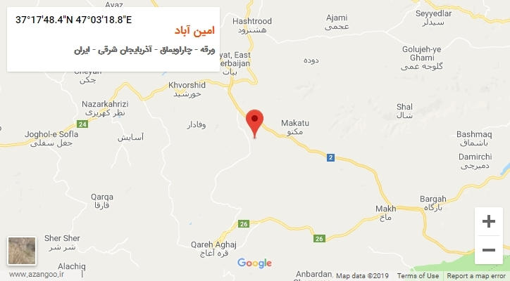 روستای امین آباد بر روی نقشه