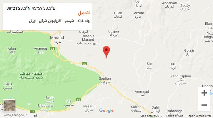 روستای اندبیل بر روی نقشه