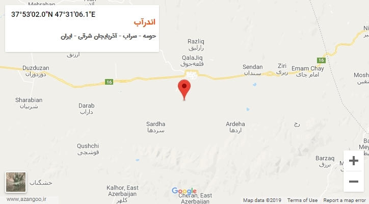 روستای اندرآب بر روی نقشه