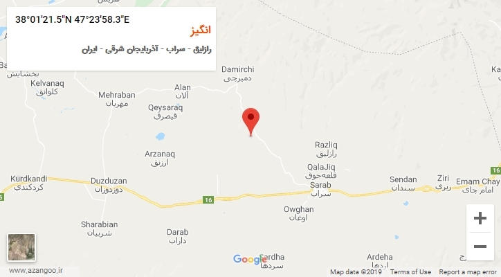 روستای انگیز بر روی نقشه