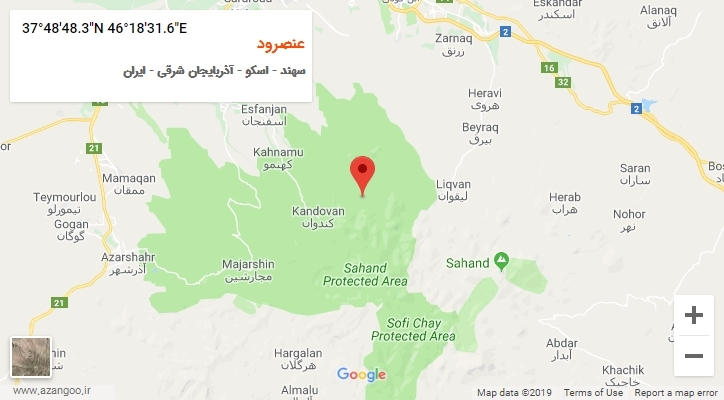 روستای عنصرود بر روی نقشه