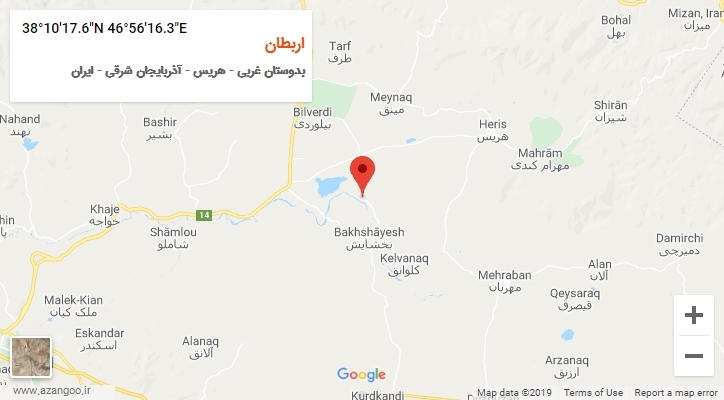 روستای اربطان بر روی نقشه