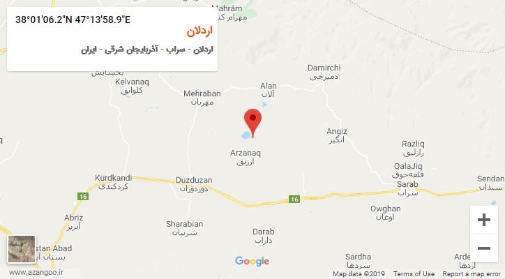 روستای اردلان بر روی نقشه