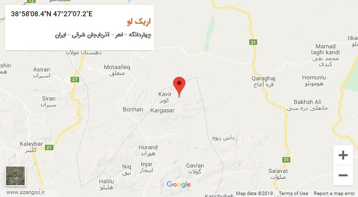 روستای اریک لو بر روی نقشه