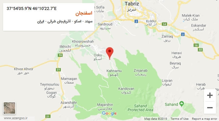 روستای اسفنجان بر روی نقشه