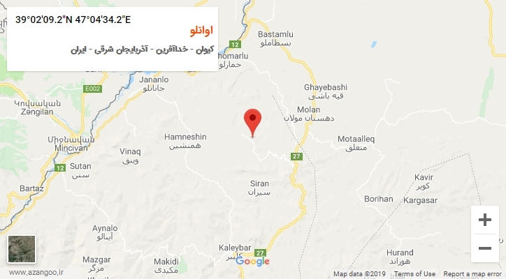 روستای اوانلو بر روی نقشه