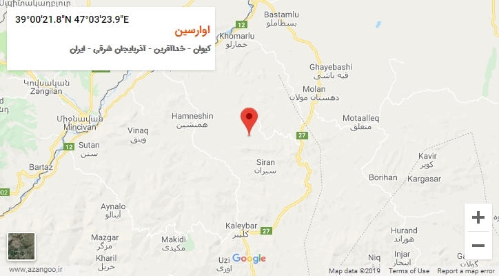 روستای اوارسین بر روی نقشه
