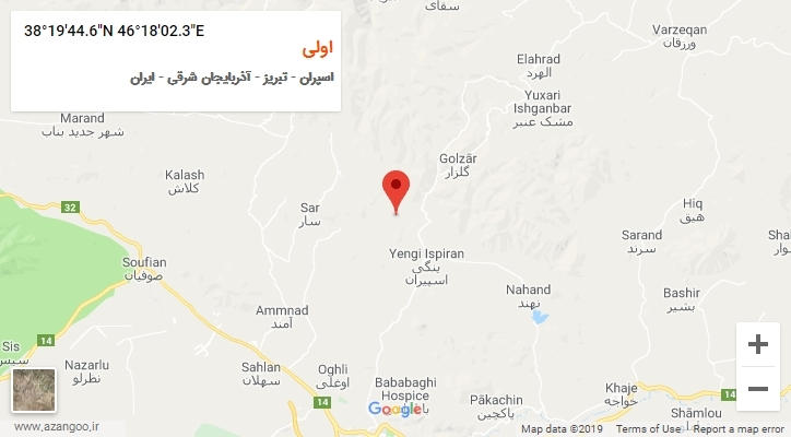 روستای اولی بر روی نقشه