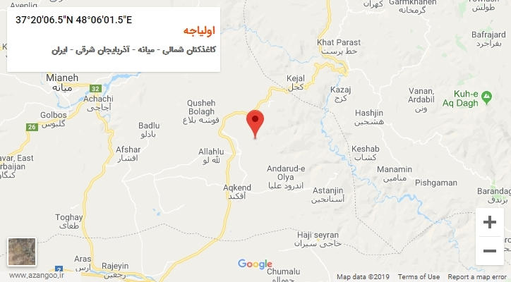 روستای اولیاجه بر روی نقشه