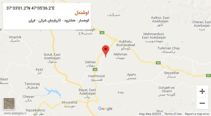 روستای اوشندل بر روی نقشه