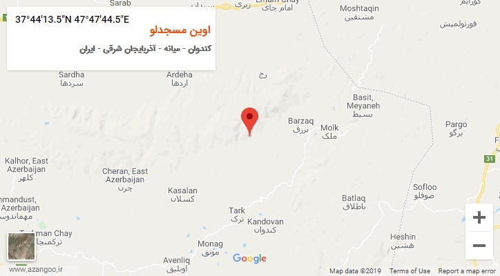 روستای اوین مسجدلو بر روی نقشه