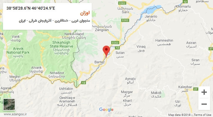 روستای اوزان بر روی نقشه