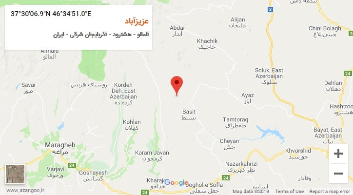 روستای عزیزآباد بر روی نقشه