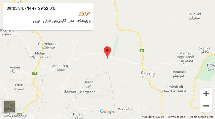 روستای عزیزلو بر روی نقشه