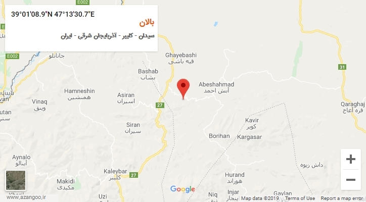 روستای بالان بر روی نقشه