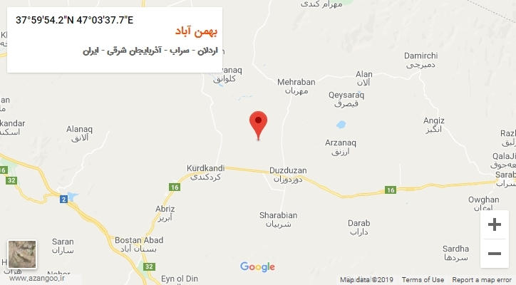 روستای بهمن آباد بر روی نقشه