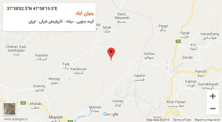 روستای بنیان آباد بر روی نقشه