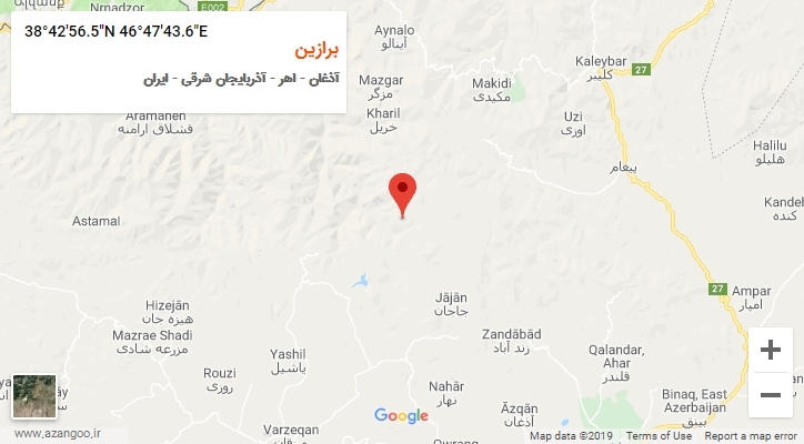 روستای برازین بر روی نقشه