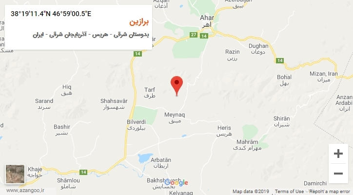 روستای برازین بر روی نقشه