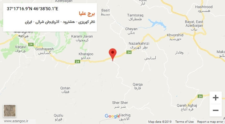 روستای برج علیا بر روی نقشه
