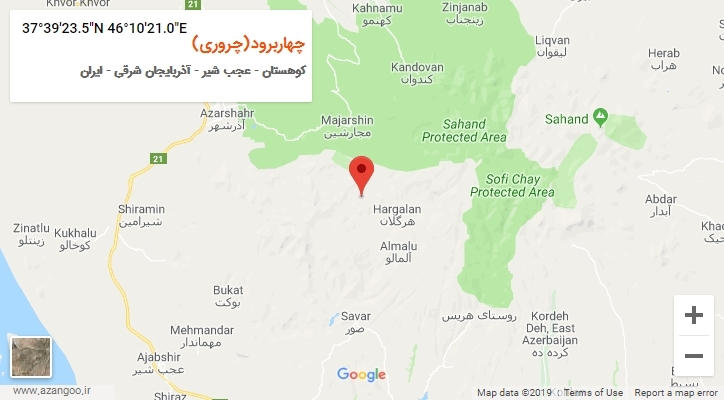 روستای چهاربرود(چروری) بر روی نقشه