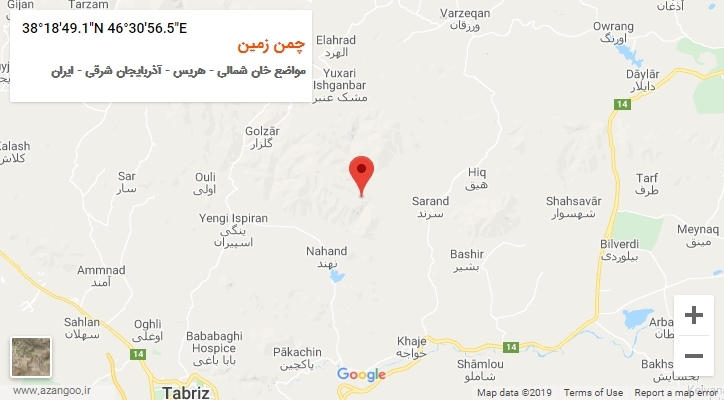 روستای چمن زمین بر روی نقشه
