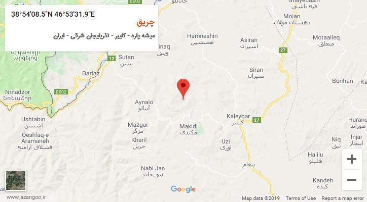 روستای چریق بر روی نقشه