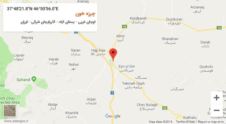 روستای چرزه خون بر روی نقشه