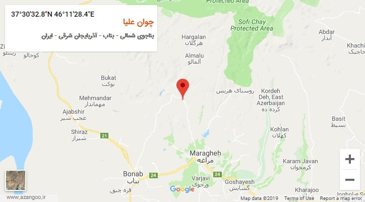 روستای چوان علیا بر روی نقشه