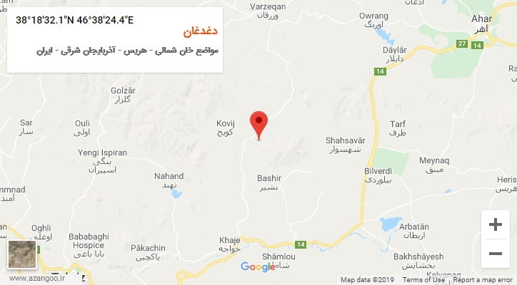 روستای دغدغان بر روی نقشه