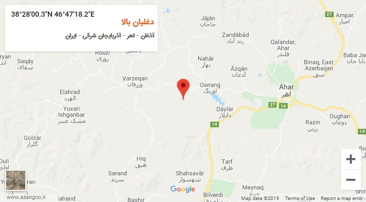روستای دغلیان بالا بر روی نقشه