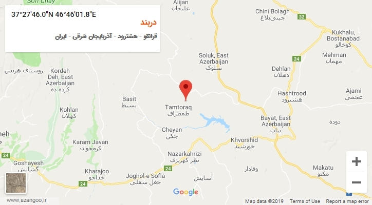 روستای دربند بر روی نقشه