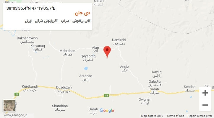 روستای دی جان بر روی نقشه