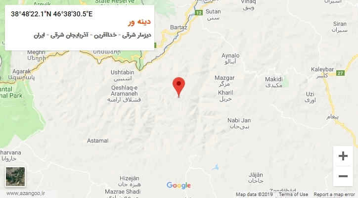 روستای دینه ور بر روی نقشه