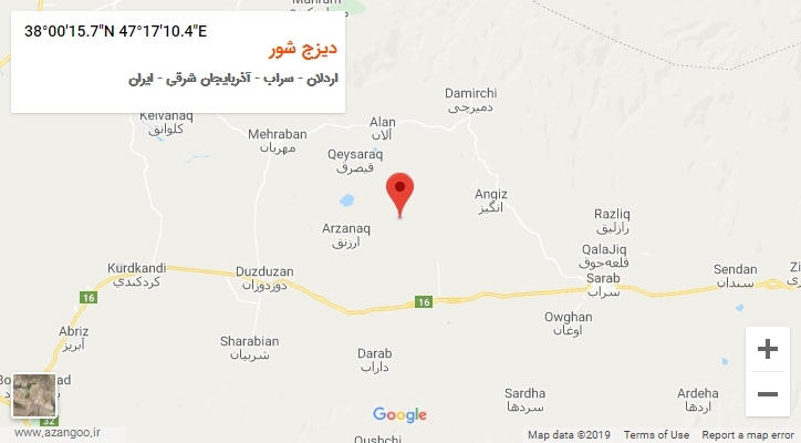 روستای دیزج شور بر روی نقشه