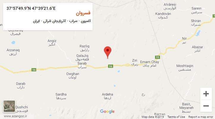 روستای فسروان بر روی نقشه