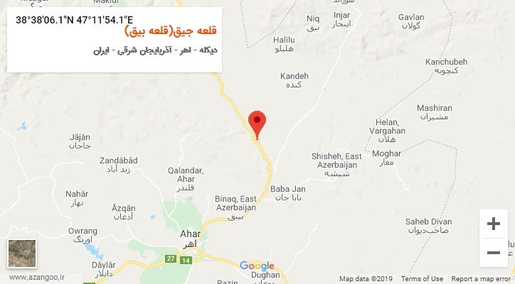 روستای قلعه جیق(قلعه بیق) بر روی نقشه