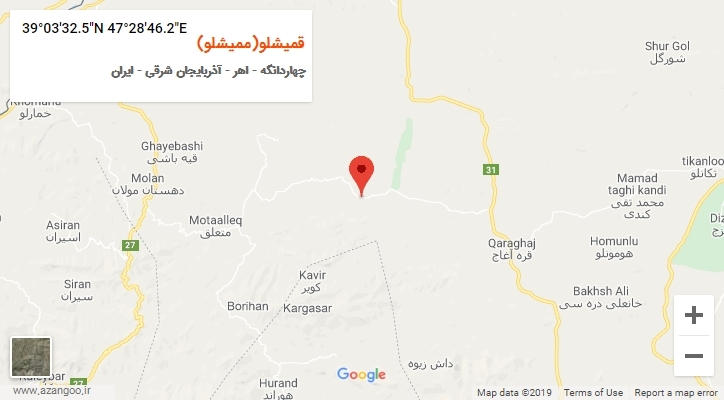 روستای قمیشلو(ممیشلو) بر روی نقشه