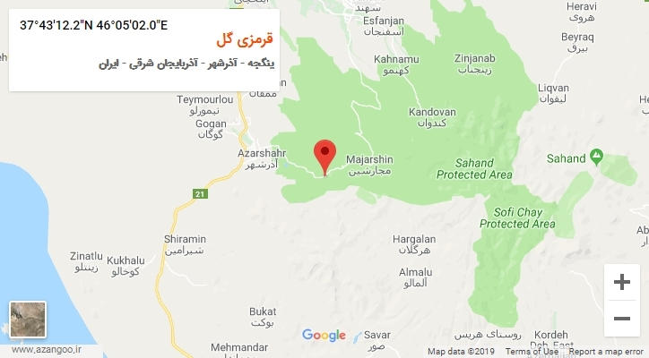 روستای قرمزی گل بر روی نقشه