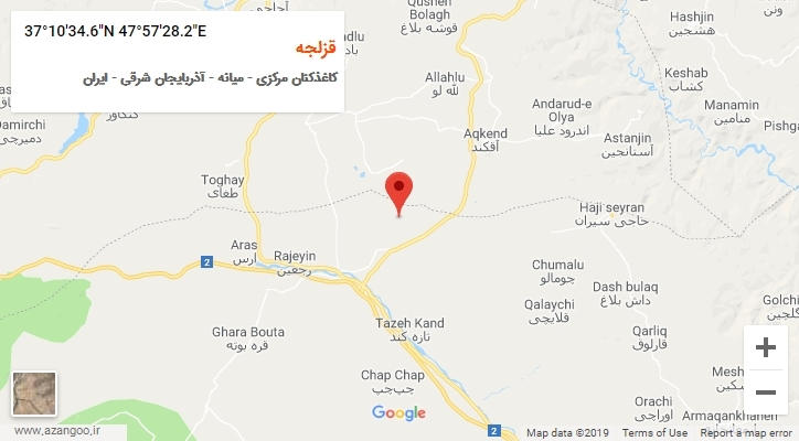 روستای قزلجه بر روی نقشه