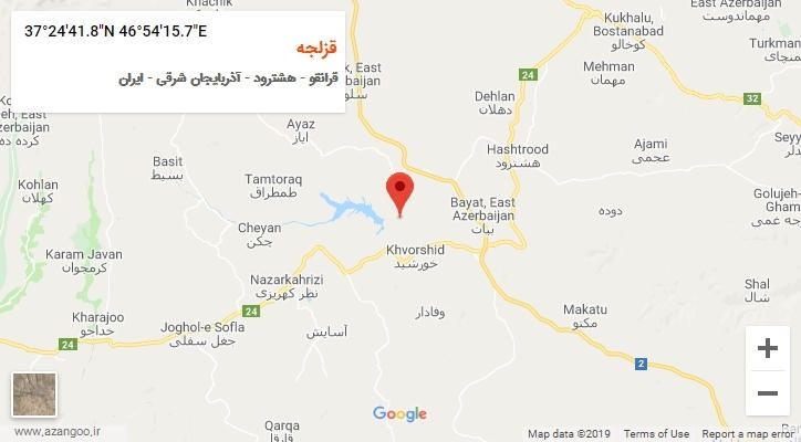 روستای قزلجه بر روی نقشه