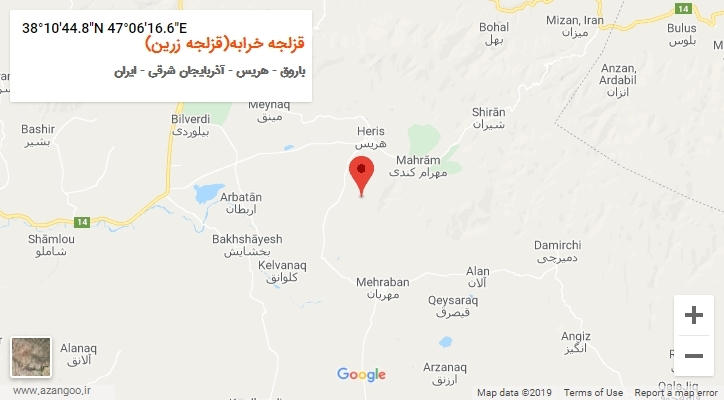 روستای قزلجه خرابه(قزلجه زرین) بر روی نقشه