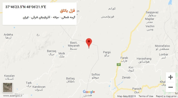 روستای قزل یاتاق بر روی نقشه