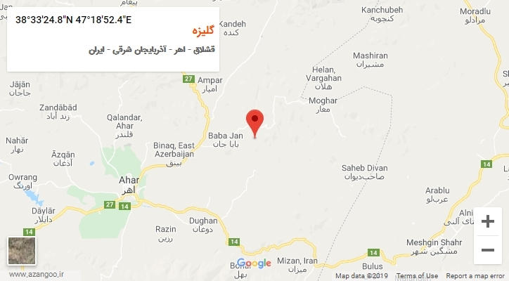 روستای گلیزه بر روی نقشه
