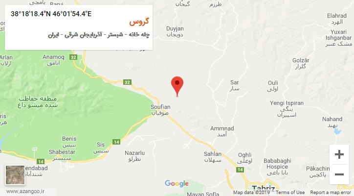 روستای گروس بر روی نقشه