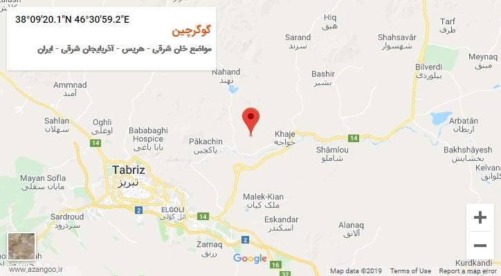 روستای گوگرچین بر روی نقشه